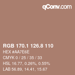 Color code: RGB 170.1 126.8 110 | qconv.com