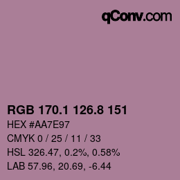 カラーコード: RGB 170.1 126.8 151 | qconv.com