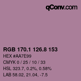 カラーコード: RGB 170.1 126.8 153 | qconv.com