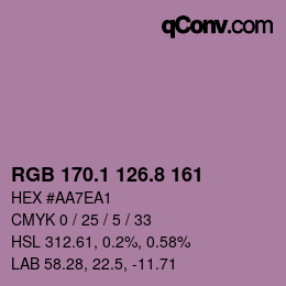 カラーコード: RGB 170.1 126.8 161 | qconv.com