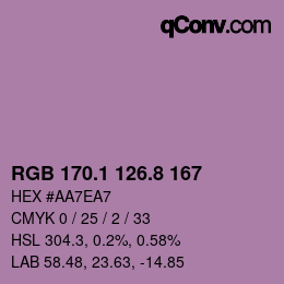 カラーコード: RGB 170.1 126.8 167 | qconv.com