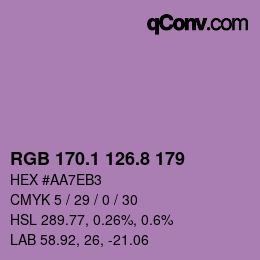 カラーコード: RGB 170.1 126.8 179 | qconv.com