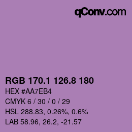 カラーコード: RGB 170.1 126.8 180 | qconv.com