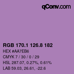 カラーコード: RGB 170.1 126.8 182 | qconv.com
