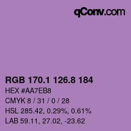 カラーコード: RGB 170.1 126.8 184 | qconv.com