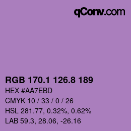 カラーコード: RGB 170.1 126.8 189 | qconv.com