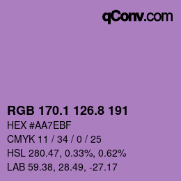 カラーコード: RGB 170.1 126.8 191 | qconv.com