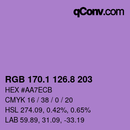 カラーコード: RGB 170.1 126.8 203 | qconv.com