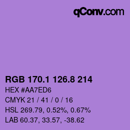 カラーコード: RGB 170.1 126.8 214 | qconv.com