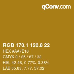 カラーコード: RGB 170.1 126.8 22 | qconv.com