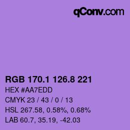 カラーコード: RGB 170.1 126.8 221 | qconv.com