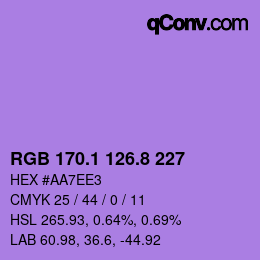 カラーコード: RGB 170.1 126.8 227 | qconv.com
