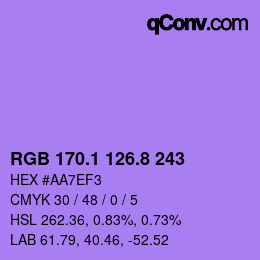 カラーコード: RGB 170.1 126.8 243 | qconv.com