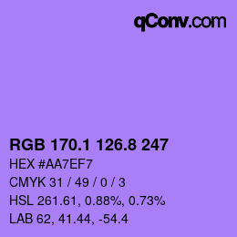 カラーコード: RGB 170.1 126.8 247 | qconv.com