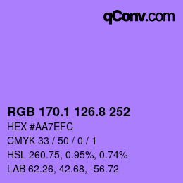 カラーコード: RGB 170.1 126.8 252 | qconv.com