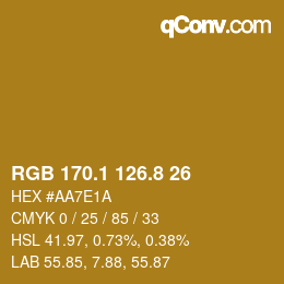 カラーコード: RGB 170.1 126.8 26 | qconv.com