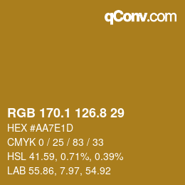 カラーコード: RGB 170.1 126.8 29 | qconv.com
