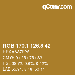 Color code: RGB 170.1 126.8 42 | qconv.com