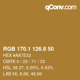Color code: RGB 170.1 126.8 50 | qconv.com