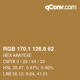 Color code: RGB 170.1 126.8 62 | qconv.com