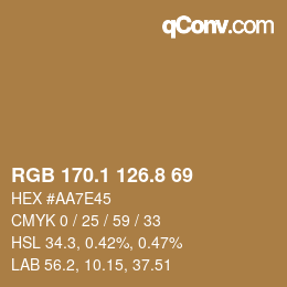 Color code: RGB 170.1 126.8 69 | qconv.com