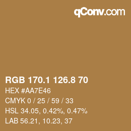 Color code: RGB 170.1 126.8 70 | qconv.com