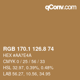 Color code: RGB 170.1 126.8 74 | qconv.com