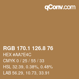 Color code: RGB 170.1 126.8 76 | qconv.com