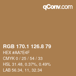 カラーコード: RGB 170.1 126.8 79 | qconv.com