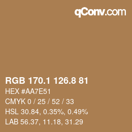 Color code: RGB 170.1 126.8 81 | qconv.com