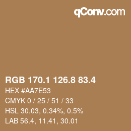 カラーコード: RGB 170.1 126.8 83.4 | qconv.com