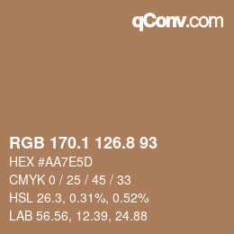 Color code: RGB 170.1 126.8 93 | qconv.com