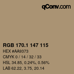 Color code: RGB 170.1 147 115 | qconv.com