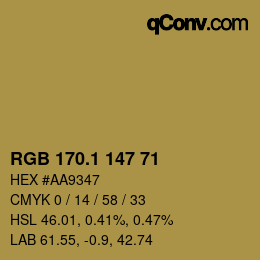 カラーコード: RGB 170.1 147 71 | qconv.com