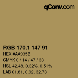 Color code: RGB 170.1 147 91 | qconv.com