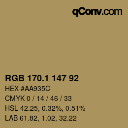 カラーコード: RGB 170.1 147 92 | qconv.com