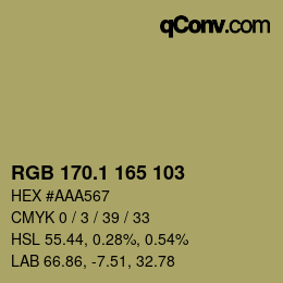 カラーコード: RGB 170.1 165 103 | qconv.com
