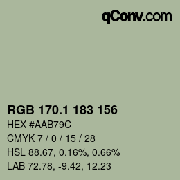 カラーコード: RGB 170.1 183 156 | qconv.com