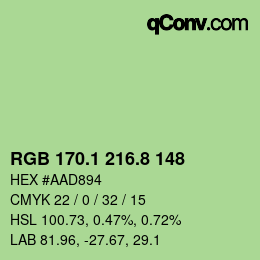 カラーコード: RGB 170.1 216.8 148 | qconv.com