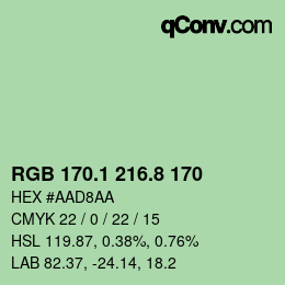 カラーコード: RGB 170.1 216.8 170 | qconv.com
