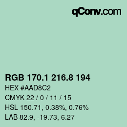 カラーコード: RGB 170.1 216.8 194 | qconv.com
