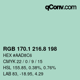 カラーコード: RGB 170.1 216.8 198 | qconv.com
