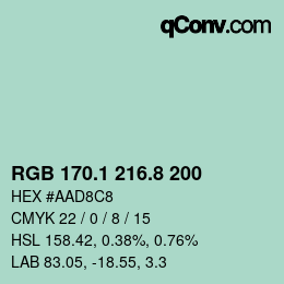 Color code: RGB 170.1 216.8 200 | qconv.com
