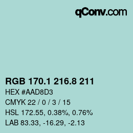 カラーコード: RGB 170.1 216.8 211 | qconv.com