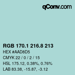 カラーコード: RGB 170.1 216.8 213 | qconv.com