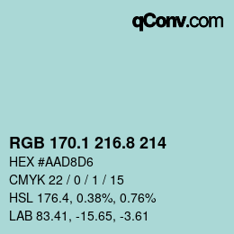 Color code: RGB 170.1 216.8 214 | qconv.com