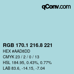 Color code: RGB 170.1 216.8 221 | qconv.com