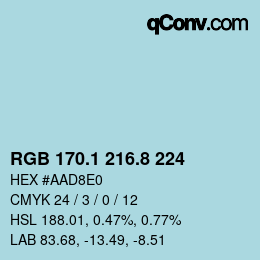 Color code: RGB 170.1 216.8 224 | qconv.com