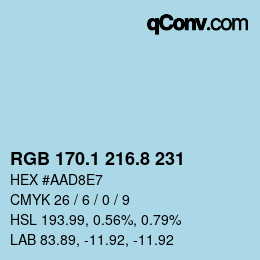 Color code: RGB 170.1 216.8 231 | qconv.com