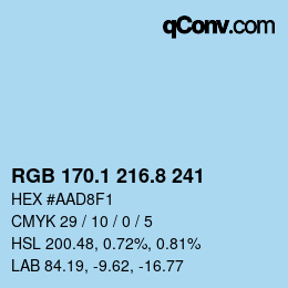 Color code: RGB 170.1 216.8 241 | qconv.com